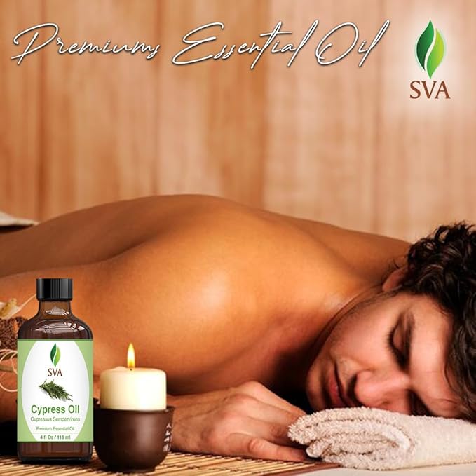 SVA Cypress Essential Oil – 4 Fl Oz – 100% Natural Cypress Oil - for Diffuser, Hair Care, Face, Skin Care, Aromatherapy, Scalp and Body Massage, Soap and Candle Making – with Dropper - Bloomnest