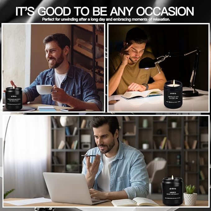Scented Candles for Men, 6-Pack Candles for Home Scented, 42oz, 300 Hours Burning Time Long-Lasting Aroma — The Masculine Men Candle, Perfect for Boyfriend, Him, Father Aromatherapy Gift - Bloomnest