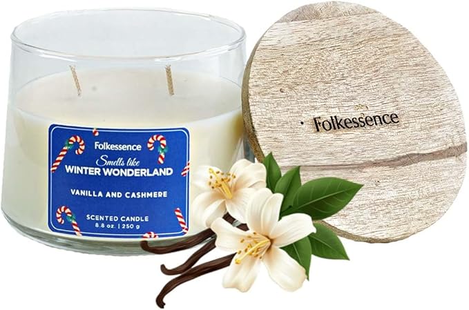 Folkulture Winter Wonderland Christmas Scented Candle | Large Vanilla 250g | Two Wick Soy Christmas Candles | Non-Toxic Winter Candles for Relaxing | Long Lasting Aromatherapy | Xmas Holiday Gifts - Bloomnest