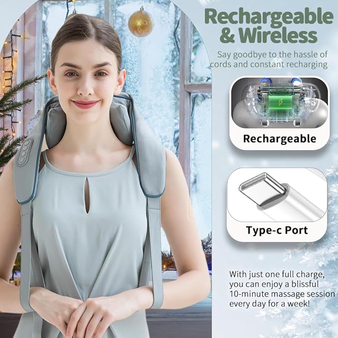 Deep Kneading Neck and Shoulder Massager with Heat - 5D Cordless Mini Shiatsu Neck Massager for Pain Relief Deep Tissue - Gifts for Men Women Stress Relax at Home Office and Car - Bloomnest
