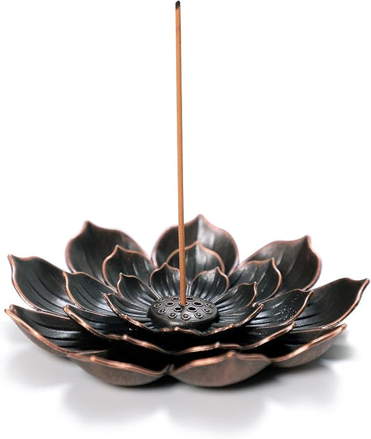 Large Incense Holder for Sticks Anti-Ash Spilling, Brass Lotus Incense Stick Holder and Detachable Ash Catcher - Bloomnest