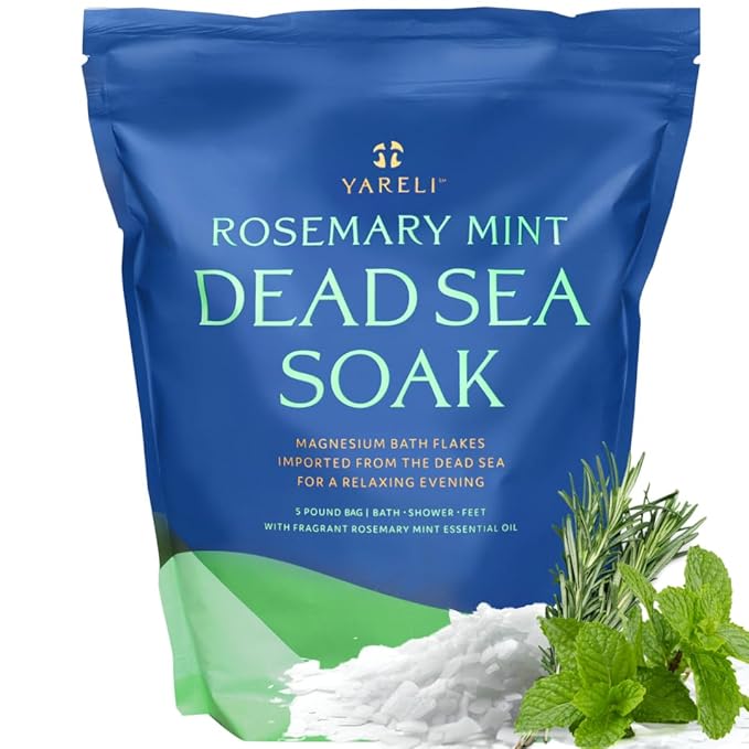 Yareli Magnesium Flakes, 5lb Rosemary Peppermint, Dead Sea Bath and Foot Soak, Alternative to Epsom Salt with Over 250,000mg of Magnesium Chloride Per Bag
