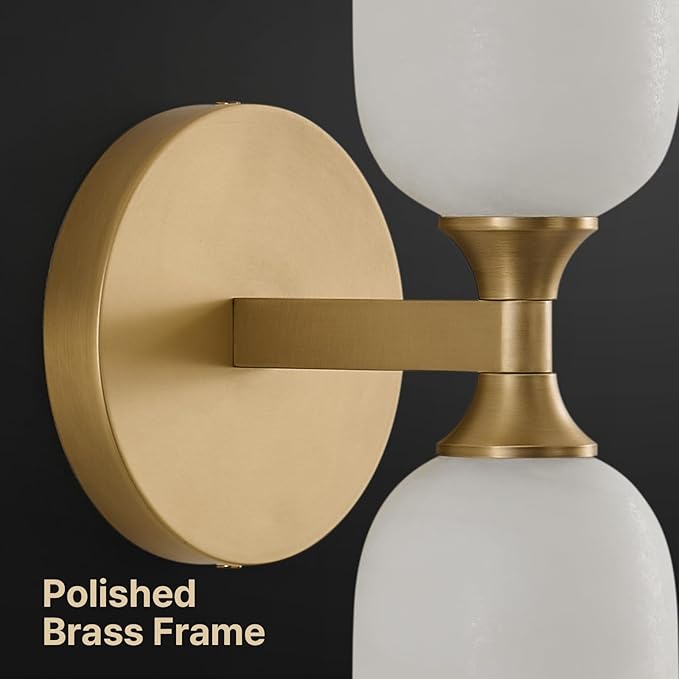 Vintage Alabaster Brass Wall Sconce: Set of 2 Antique Spanish Natural Marble Modern Vanity Wall Lights - 14" Brushed Gold Vanity Light - Indoor Sconces for Bathroom Stair Hallway Bedroom Living Room - Bloomnest