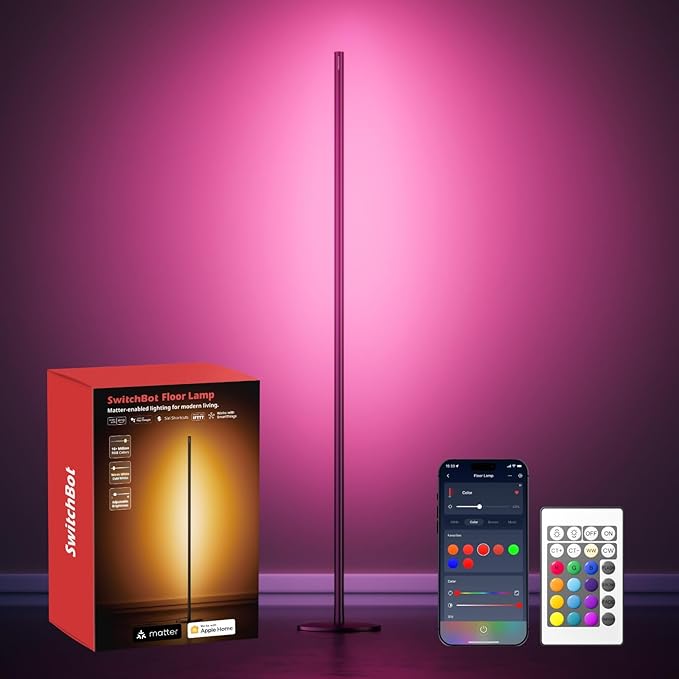 SwitchBot Floor Lamp with Matter, RGB, Warm Cool White, Corner Floor Lamp Compatible with Apple Home, Alexa, Google Home, 1200lm, Music Sync, Scene Modes, 16 Million Colors for Living Room Bedroom - Bloomnest