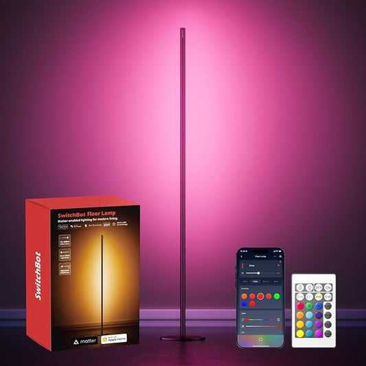 SwitchBot Floor Lamp with Matter, RGB, Warm Cool White, Corner Floor Lamp Compatible with Apple Home, Alexa, Google Home, 1200lm, Music Sync, Scene Modes, 16 Million Colors for Living Room Bedroom - Bloomnest