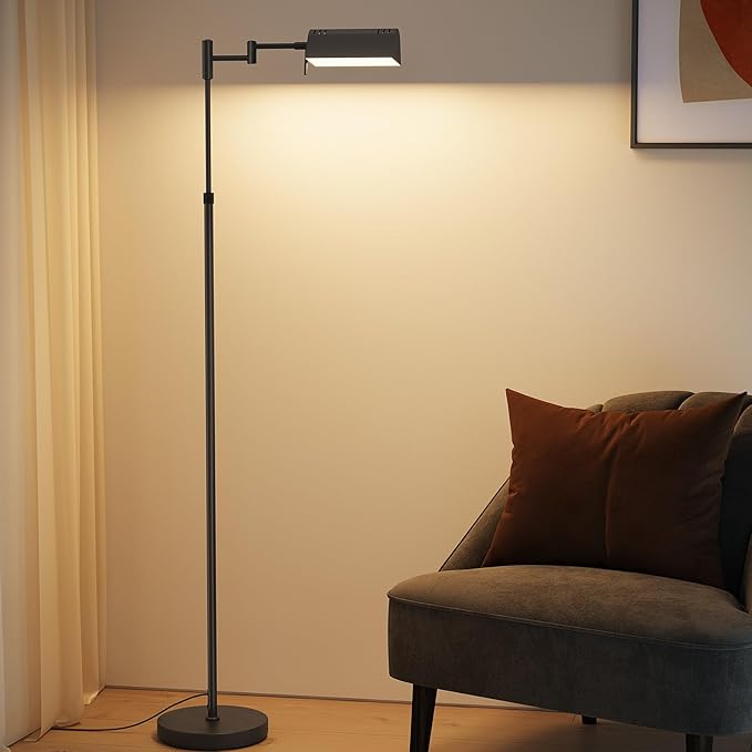 SUNMORY Dimmable LED Pharmacy Floor Lamp, 16W/1500LM Bright Reading Floor Lamp with Remote & Touch Control, 350°Swing Arm, Adjustable Task Craft Standing Lamp for Living Room Bedroom Office, Black - Bloomnest