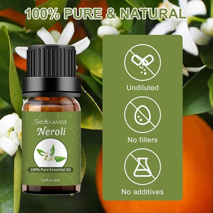 Sedbuwza Neroli Essential Oil, Pure Organic Neroli Fragrance Oil for Diffuser, Humidifier, Soap, Candle, Perfume Sedbuwza