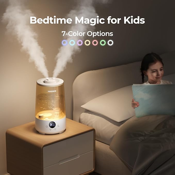 Homvana Humidifiers for Bedroom Home, 3.6 L Cool Mist Top-Fill 34H Super Long Time, Quiet 23dB, Baby Humidifier, Oil Diffuser for Large Room, House, Plant, Nursery, Office, BPA FREE, Ultrasonic (Grey) - Bloomnest