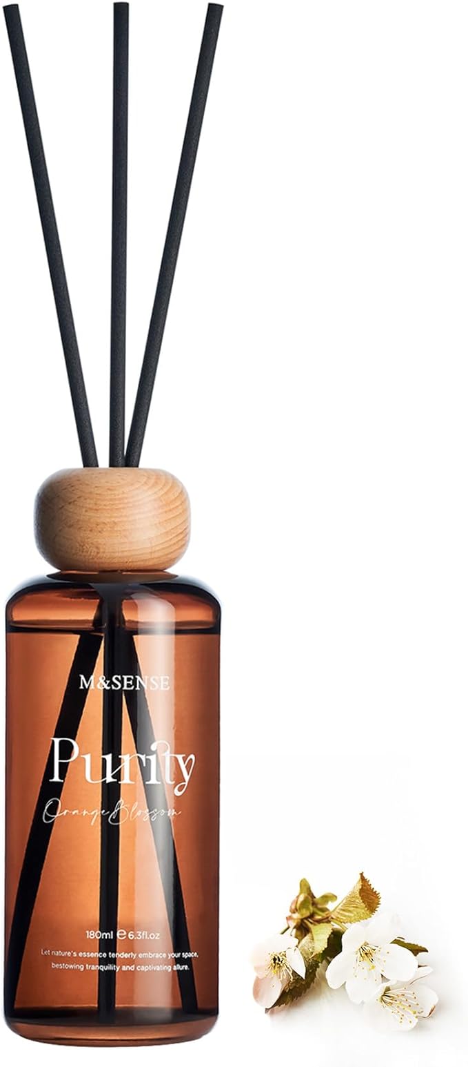 M&SENSE Orange Blossom Reed Diffuser: Upgraded Formula 6.3 fl oz Non-Toxic Aroma Set with Sticks, Long-Lasting Natural Essential Oil Gifts for Home, Bedroom