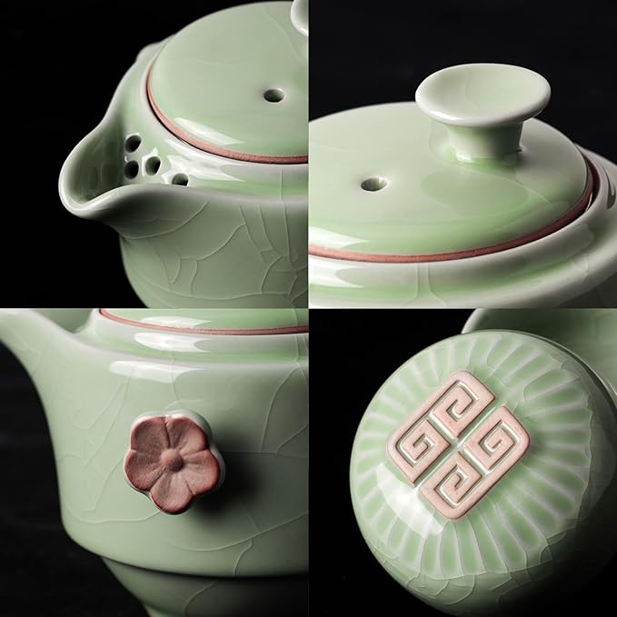 Travel Tea Set Ceramic Tea Pot Set Chinese Kung Fu Teapot Porcelain Gongfu Teacups with Infuser, Portable Bag 1 Pot 2 Mini Cup All in One for Home Office Outdoor Picnic Camping Hotel