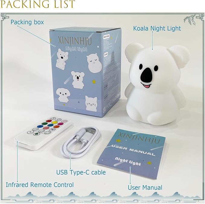 Night Light for Kids Koala Multicolor Bedside Lamp Room Decor Lamp Children NightLights Decorative Light - Eye Caring, Adjustable Brightness & Color, Time Setting, Holiday Gift - Medium - Bloomnest