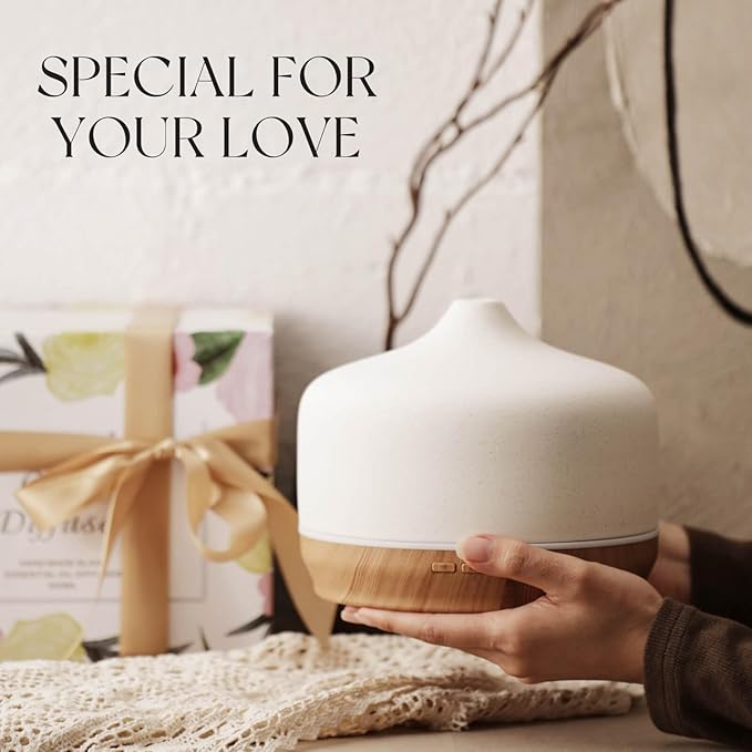 Porseme 500ml Ceramic Essential Oil Diffuser Aromatherapy Ultrasonic Cool Mist Humidifier 15-21 Running Hours Air Diffusers for Sleeping Yoga Office Working Spa and Rest (White Ceramic) - Bloomnest