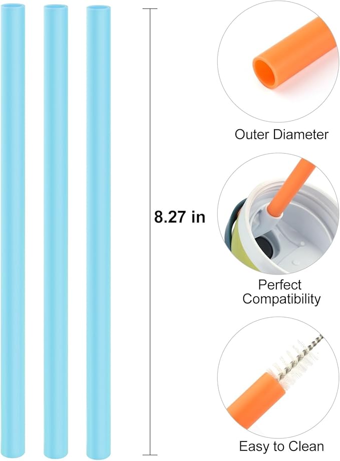 Replacement Straws Compatible with Owala Water Bottle Freepsip,Flip 24 oz - 6 Pack Replacement Parts For Owala Tumbler 32 Oz -Accessories Set Include 6 BPA-FREE Straws and 1 Cleaning Brush, Blue Bubrike