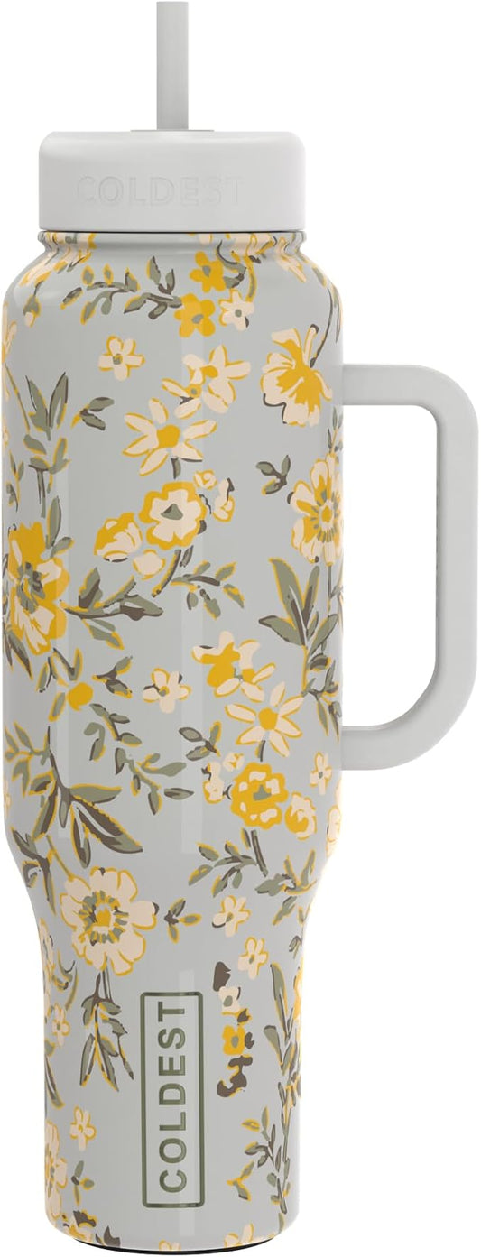 Coldest Tumbler with Handle and Straw - 100% Leak Proof Insulated Tumbler with Lid and Straw (3 Lids) - Stainless Steel Tumblers for Women & Men - Cup Holder Friendly Base, 46 oz (Summer Dress) - Bloomnest