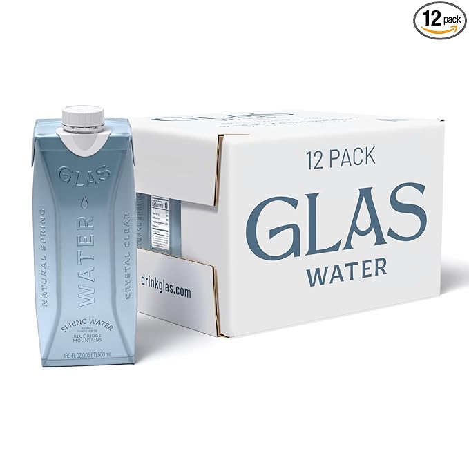GLAS Water (12 Pack) 16.9oz 500ml Boxed Natural Spring Water | Eco-Friendly Paperboard Carton, Pure Non-BPA Drinking Water, Sustainable Alternative to Plastic Bottles