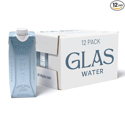 GLAS Water (12 Pack) 16.9oz 500ml Boxed Natural Spring Water | Eco-Friendly Paperboard Carton, Pure Non-BPA Drinking Water, Sustainable Alternative to Plastic Bottles