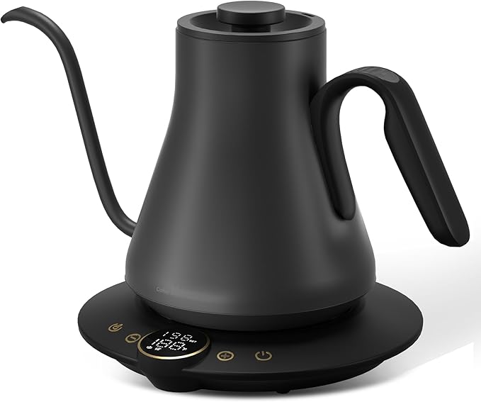 Cocinare FLOW B9 Gooseneck Electric Kettle, Precise Temperature Control for Pour-Over Coffee & Tea Brewing, Stainless Steel Interior, Rapid Heating for Boiling Water, 1500W/0.9L (Matte Black) - Bloomnest