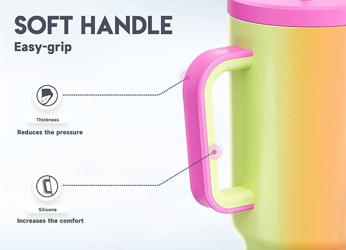 Meoky 40oz Tumbler with Handle, Leak-proof Lid and Straw, Insulated Coffee Mug Stainless Steel Travel Mug, Keeps Cold for 34 Hours or Hot for 10 Hours (Carnival) - Bloomnest