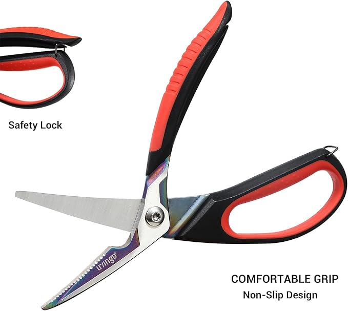 LIVINGO Heavy Duty Kitchen Scissors - Titanium Coated Sharp Poultry Shears Multipurpose for Cutting Chicken Bones, Meat, Vegetable Food, 9.5 Inches Comfortable Grip with Safe Lock - Bloomnest