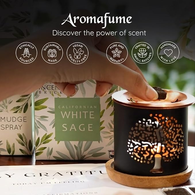 White Sage & Palo Santo Incense Bricks with Taj Exotic Burner by Aromafume | 2x9 Bricks | Sage Incense for Cleansing Negative Energy & Protection | Sage for Smokeless Smudging, Spiritual Cleansing Aromafume
