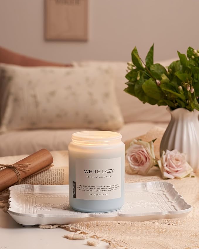 M&SENSE Spring Scented Candle, Jasmine Clean Cotton Soy Wax Large 19.4oz 110 Hour Long Lasting Burning Non Toxic Organic Natural 2 Wick Relaxing Jar Candle for Women - Bloomnest
