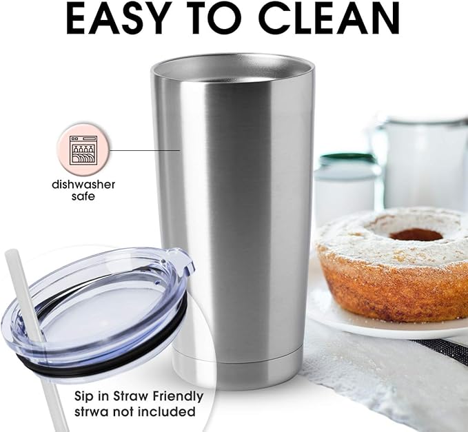 HASLE OUTFITTERS 20oz Stainless Steel Tumblers Bulk, Insulated Travel Cup with Lid, Double Wall Vacuum Coffee Mug for Cold & Hot Drinks 4 Pack, Silver - Bloomnest