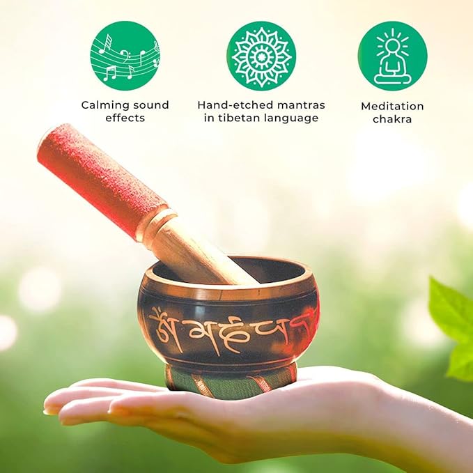 Handmade Tibetan Singing Bowl Buddhist Mantra Sound Bowl Set Meditation Yoga Stress Relief Birthday Christmas Gifts ShopLC