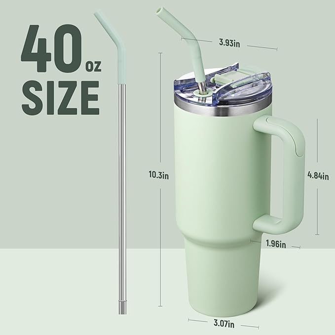 COKTIK 40 oz Tumbler With Handle and Straw Lid, Vacuum Insulated Travel Coffee Mug Stainless Steel Insulated Cup for Beverages, Leak-proof, Cupholder Friendly (Seafoam) - Bloomnest