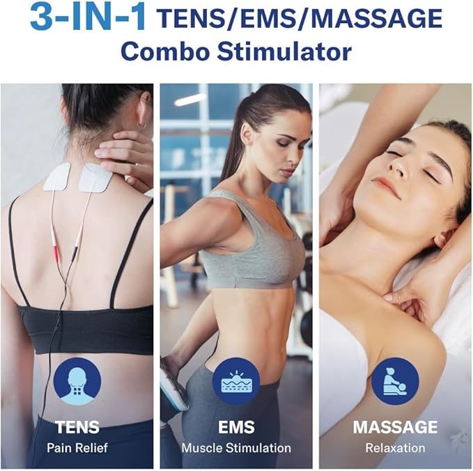 Alcedo TENS Unit + EMS Combination Machine Muscle Stimulator for Pain Relief, Electric Rechargeable Pulse Massager with 41 Modes for Back/Neck Pain Therapy Alcedo