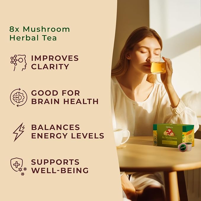 Gya Tea Co 8X Mushroom Herbal Tea Pod (16 Count)- Decaf Wellness Tea for Body Comfort & Relaxing - Bloomnest