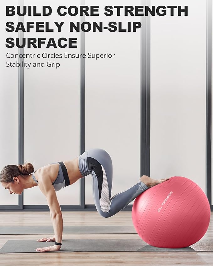 Trideer Exercise Ball for Yoga, Pilates & Fitness – Stability Ball Equipment for Home Gym & Office Chair, Core & Balance Training Accessories, Physical Therapy Equipment, Quick Pump Included, 5 Sizes - Bloomnest
