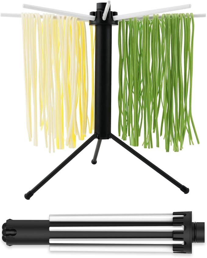 KITCHENDAO Collapsible Pasta Drying Rack, Plastic Foldable Homemade Fresh Spaghetti Noodle Tree Stand Hanger for Kitchen, Detachable for Easy Cleaning, Rotatable Arms, Hold up to 5lbs - Bloomnest