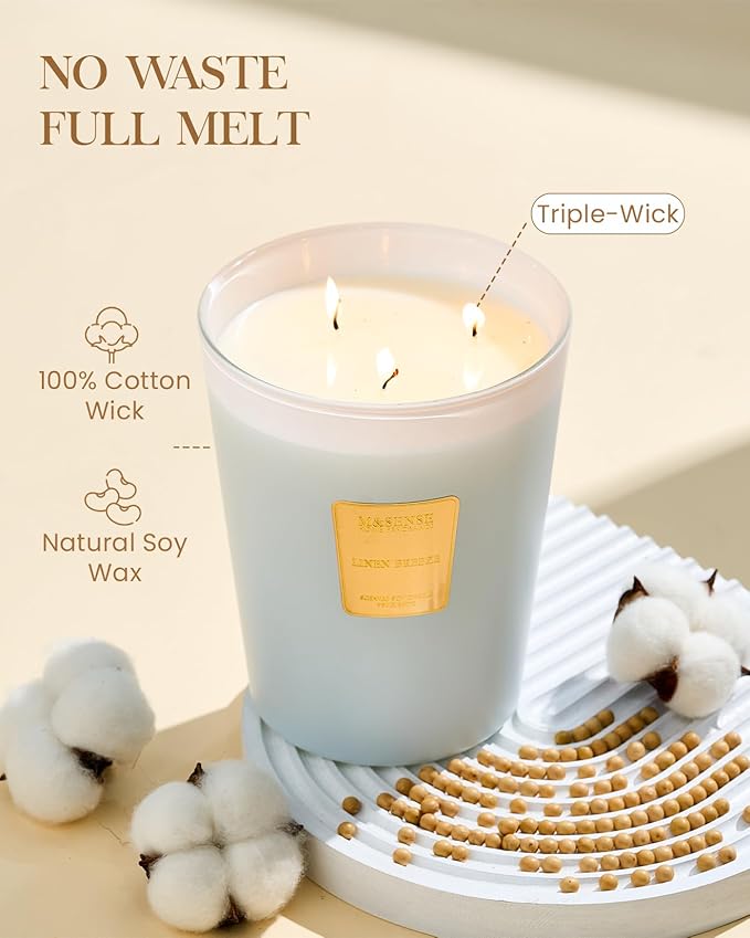 M&SENSE Large Soy Candle Linen Breeze Scented 35oz 150H Burn Time Long Lasting, 3-Wick Natural Aromatherapy Candle, No Toxic Candle Home Fragrance Housewarming Gifts - Bloomnest