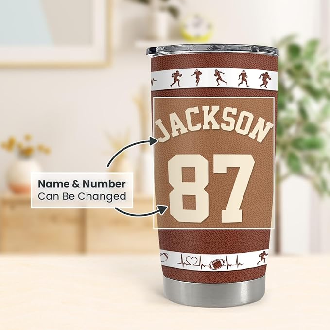 SANDJEST Football Tumbler 20oz 30oz Insulated Stainless Steel Coffee Cup Travel Mug Gift for Coaches Men Women Gifts for Football Fans Birthday Christmas - Bloomnest