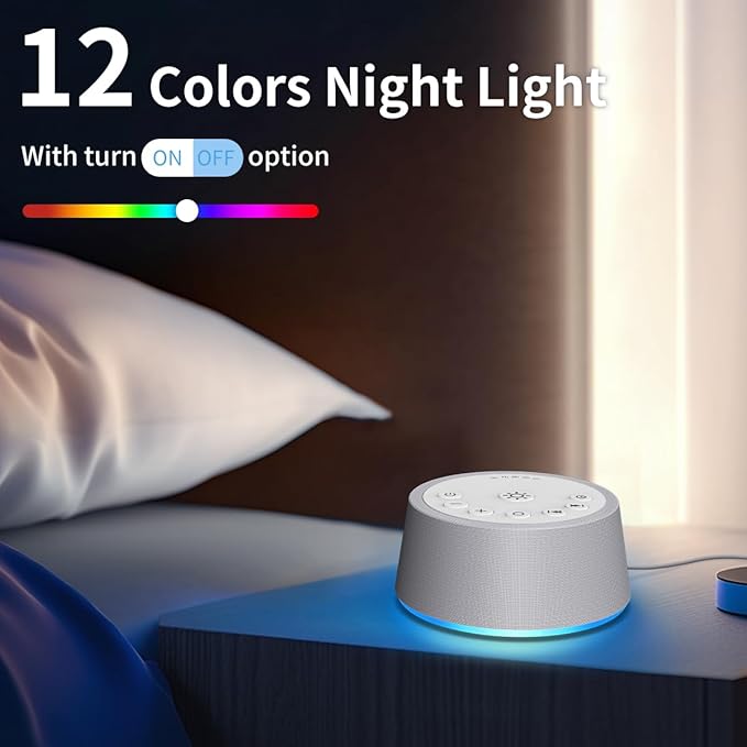 SoundLegend White Noise Sleep Sound Machines 30 Sounds 32-Level Volume 12 Colors Light 5 Timers Adjustable Light Brightness Compact for Everyone Travel Memory Function Gift
