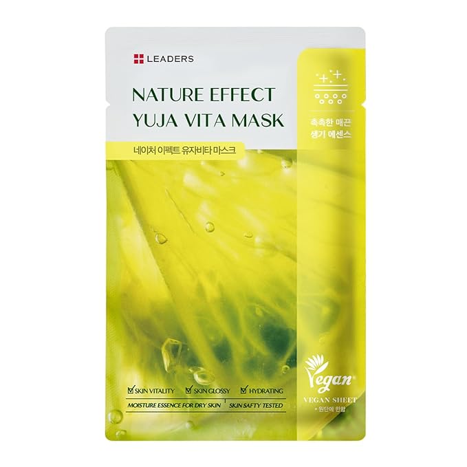 LEADERS Nature Effect Yuja Vita Mask - Helps Hydrate Skin, Serum Content, Vegan Certified - 10 Sheets - Bloomnest