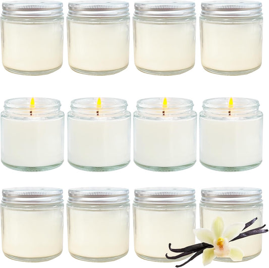 12 Pcs 4 Oz Mini Soy Candles,Vanilla Scented,Aromatherapy Candle,Bulk Candle Set，Great Stress Relieving Scented Candles for Girls as a Gift for Birthdays, Weddings and More!