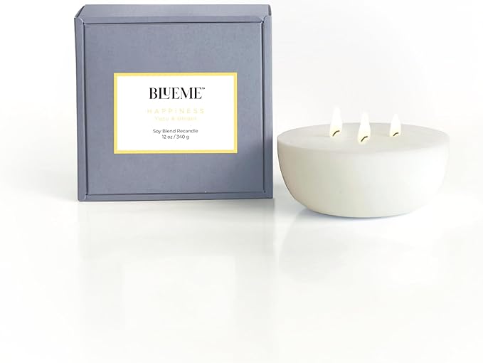 New BLUEME Wellness Candle Wax Refill, Contains Essential Oil, Sustainable, Hand Finished, Hand Poured, Premium, Luxury Ceramic, Natural Cotton Wick (12oz, Yuzu & Ginger) - Bloomnest