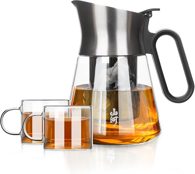 ZENS Design Glass Teapot with Infuser with 2 Cups, 23oz Small Loose Leaf Steeper Pot with Stainless Steel Spout for Hot Tea Diffusers, Oval Handle Clear Tea Infusers Pot for Tea Lovers Gifts - Bloomnest