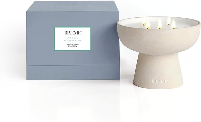 BLUEME Focus - Eucalyptus & Lime, Luxury Candle w/Essential Oils, 5 Wick, Hand-Poured Soy, Cotton Wick, Ceramic - Bloomnest