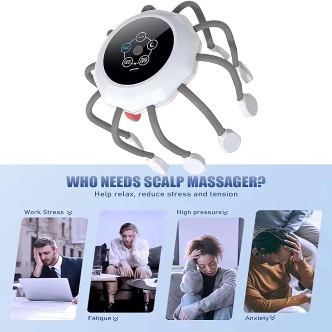 Head Massager for Migraine Relief with Music,The Vibra Calm,Headache Massager for Migraines with 20 Vibrating Points,Electric Head Massager Scalp,Scalp Massager Tool,Stress Relax(Orange,Upgraded) LNTVOM