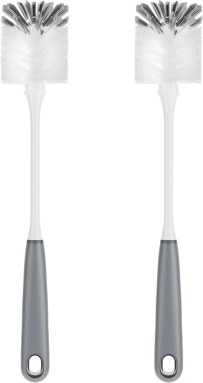 MR.SIGA Long Handle Bottle Brush, Flexible Scrub Brush for Water Bottles, Glasswares, Mugs, Gray, 2 Pack - Bloomnest