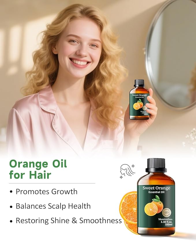 Orange Essential Oil Pure,Mumianhua Natural Sweet Orange Oil for Diffuser, Humidifier, Air Purifier, Skin,Home, Soap, Candle Making, Room Spray, Cleaning 3.38Fl Oz - Bloomnest