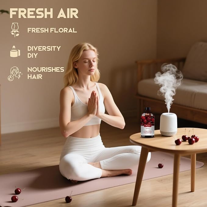 Cherry Essential Oil, Roll-on Cherry Oil Sets (4 Fl Oz + 0.33 Fl Oz) - 100% Natural, Diffuser, Massage, Yoga, DIY Soap and Candle Making - Home Fragrance, Fragrance Oils, Gifts, Spa Care MLYNKLESSENTIALOILS
