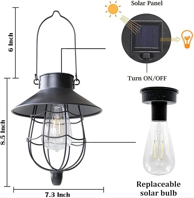 YAKii 2 Pack Solar Lantern Hanging Waterproof Outdoor Metal Solar Lamp with Warm White Light Decorate for Yard Garden Pathway Patio Porch Decor (Black) - Bloomnest