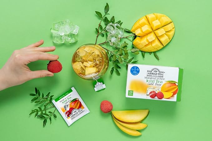 Ahmad Tea Green Tea, Cold Brew Mango and Lychee Teabags, Iced Tea, 20 ct (Pack of 1) - Caffeinated and Sugar-Free - Bloomnest