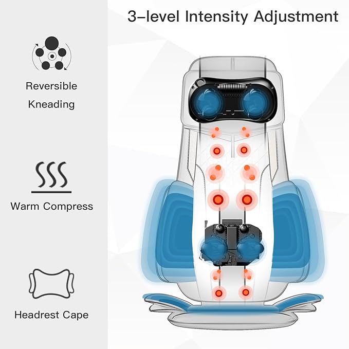 CLORIS Neck Back Massager with Heat, Automatic Adjustable Neckrest, 3D Shiatsu Compress & Rolling Massage Chair Pad for Full Body Relaxation, Home Office Chair Use, Gift for Family & Friends Blue - Bloomnest