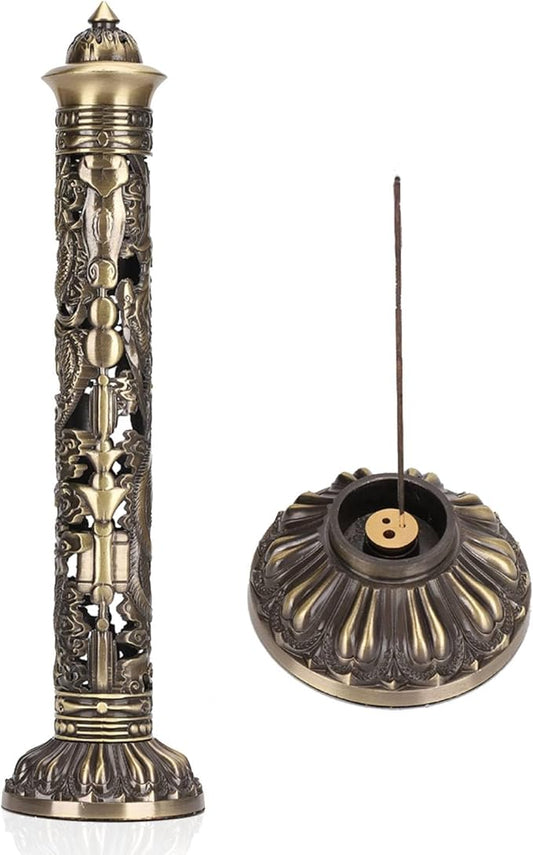 Incense Burner, Stick Incense Holder Brass Incense Holder, Bronze Dragon Phoenix Carving Incense Stick Vertical,Metal Holder Stand for Tea Room Decoration - Bloomnest