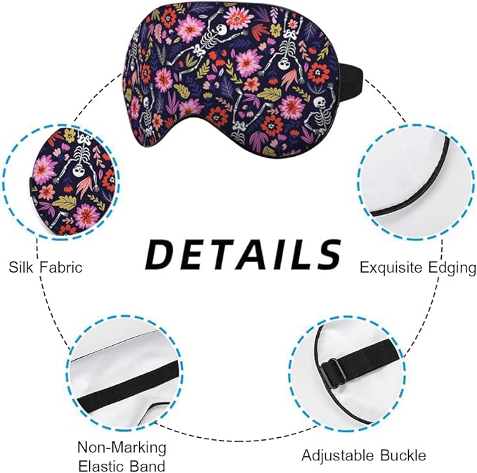 Dancing Skeletons Eye Mask Sleeping Mask Garden Flower Leaves Dead Halloween Sleep Masks Silky Soft Eye Cover for Women Men Shading Blindfold for Air Travel Sleeping - Bloomnest