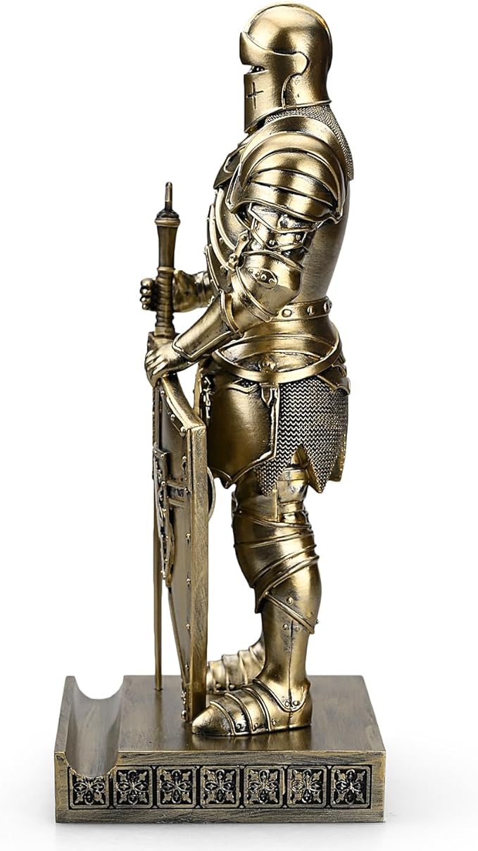 King's Guard Ornament Knight Statue for Desk, Desktop Accessories Pen Holder Pen Stand Paperweight for Office and Home (Bronze)